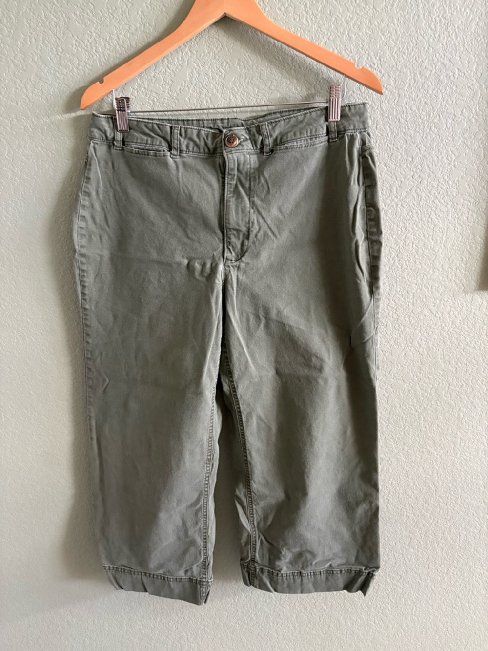 Olive Green Cropped Wide Leg Chinos